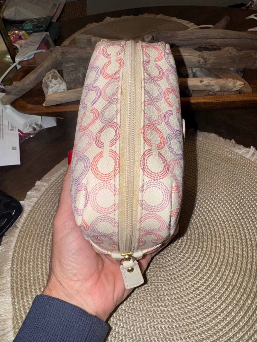 Coach Cream Cosmetic Pouch with Pink & Lavender Signature C Pattern - Picture 5 of 6
